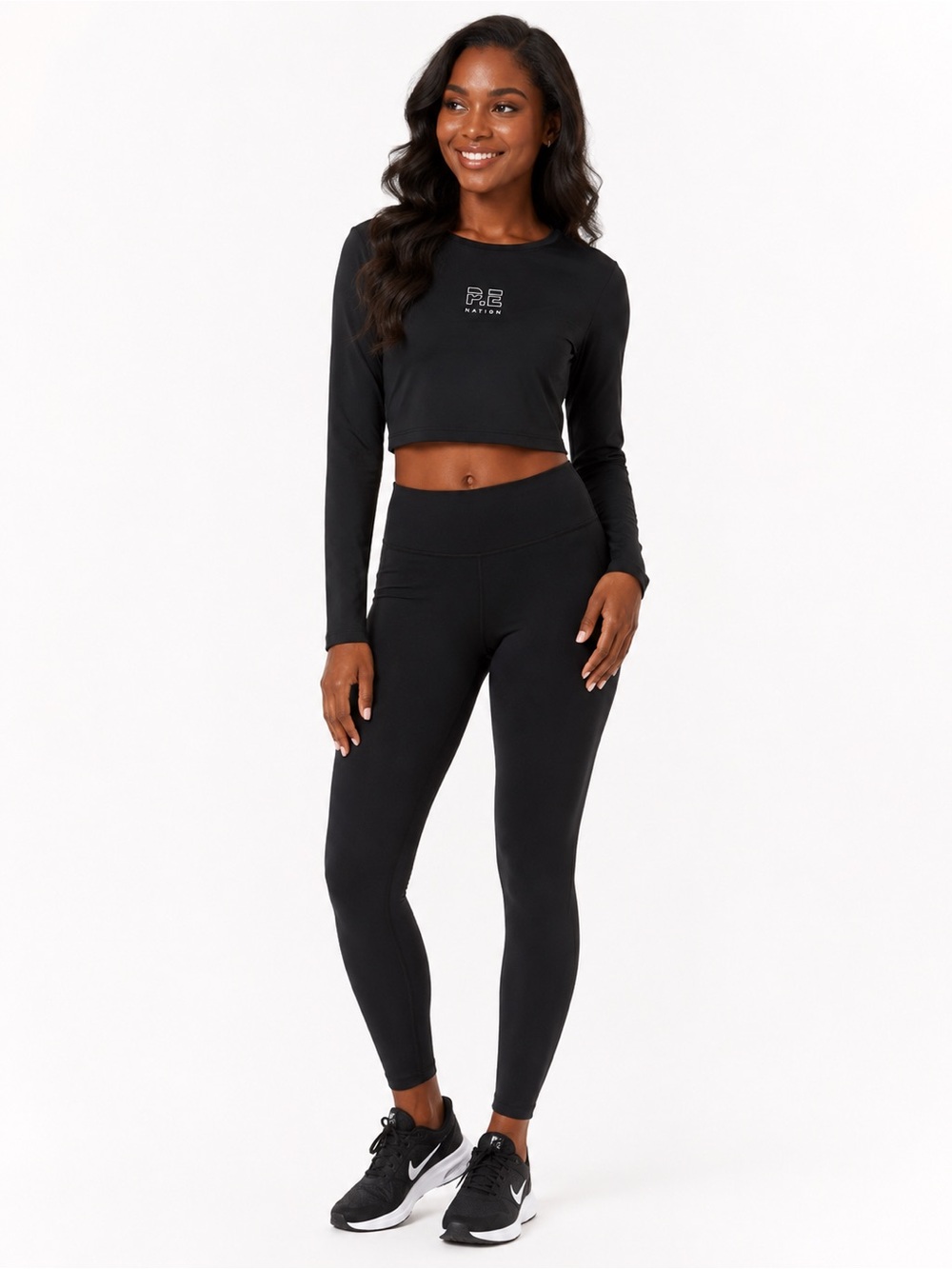 P.E NATION Black Long-Sleeve Crop Top